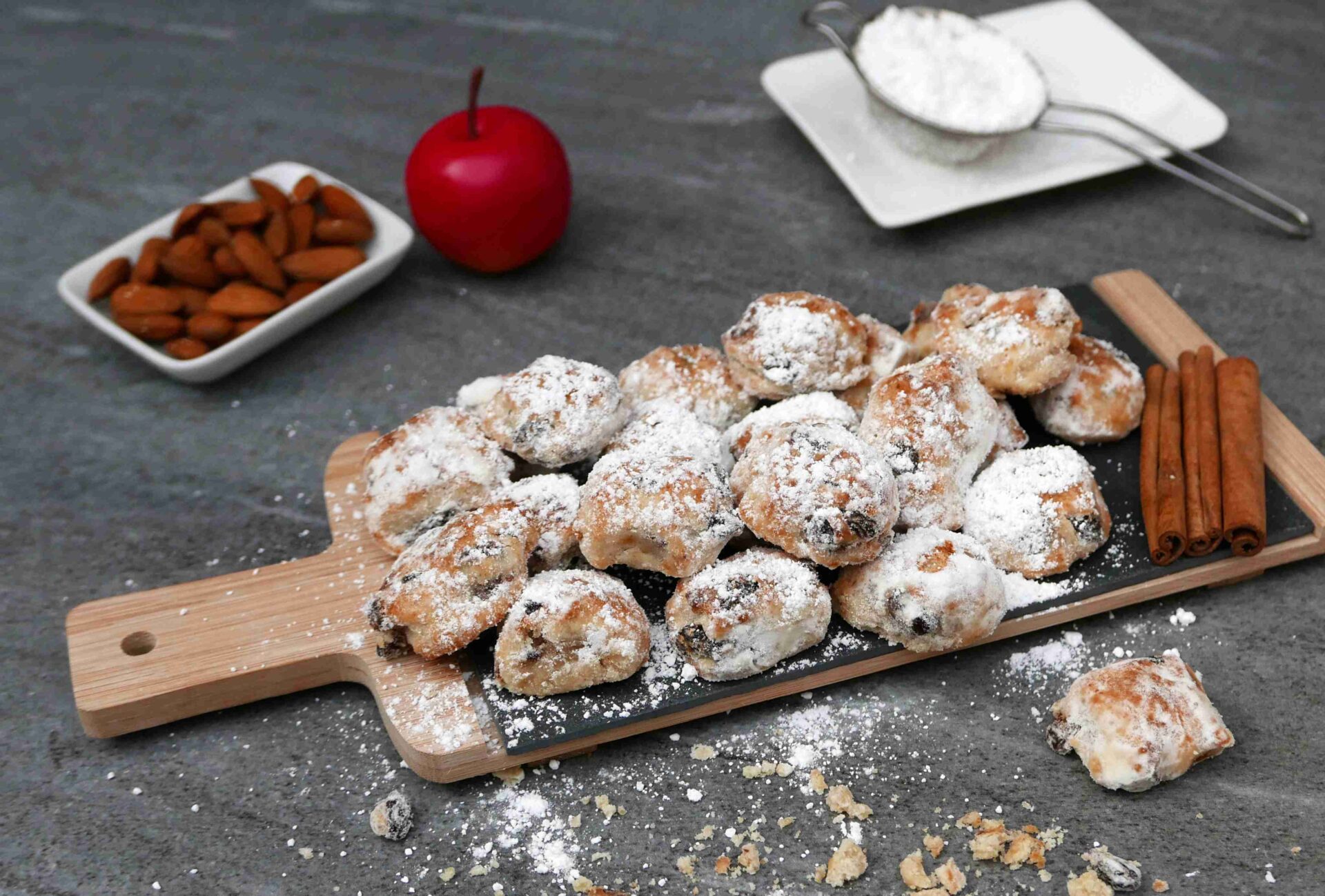 A Charcuterie Board of Baked Pasteries Topped with Diced Almonds - Bakery Toppings