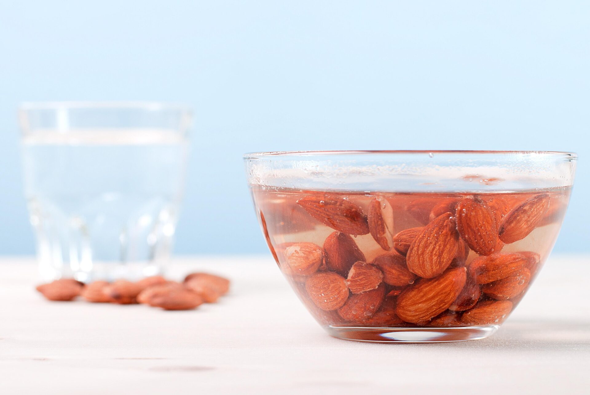 Inshell Almonds Soaked in a bowl of water and softened