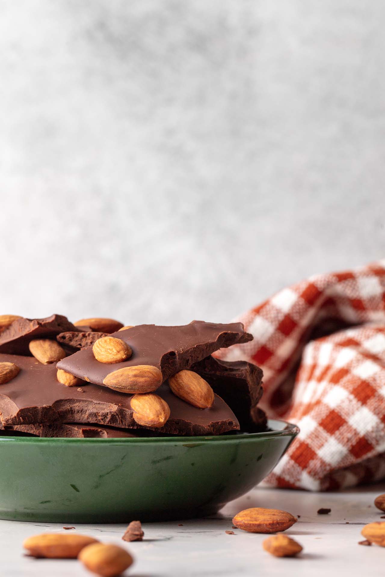 Bowl of Chocolate Bark Made with Whole Almonds -Baked Goods and Confections