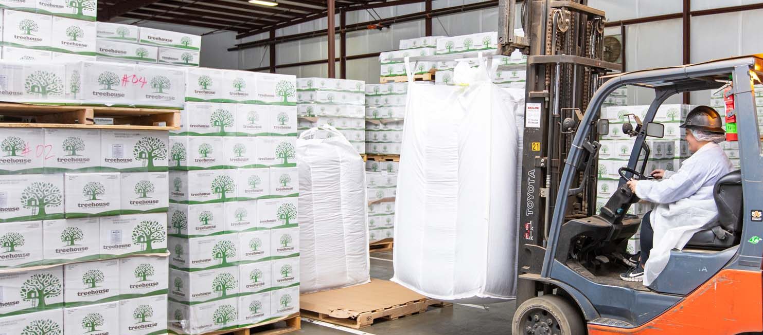 Super Sack of Almonds being lifted by a forklift