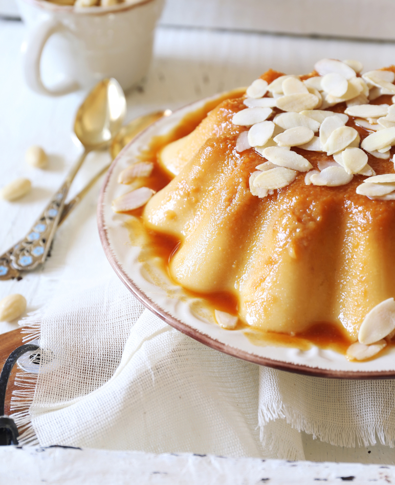 Plated Cake with Organic Almonds on Top - Pastries and Cakes