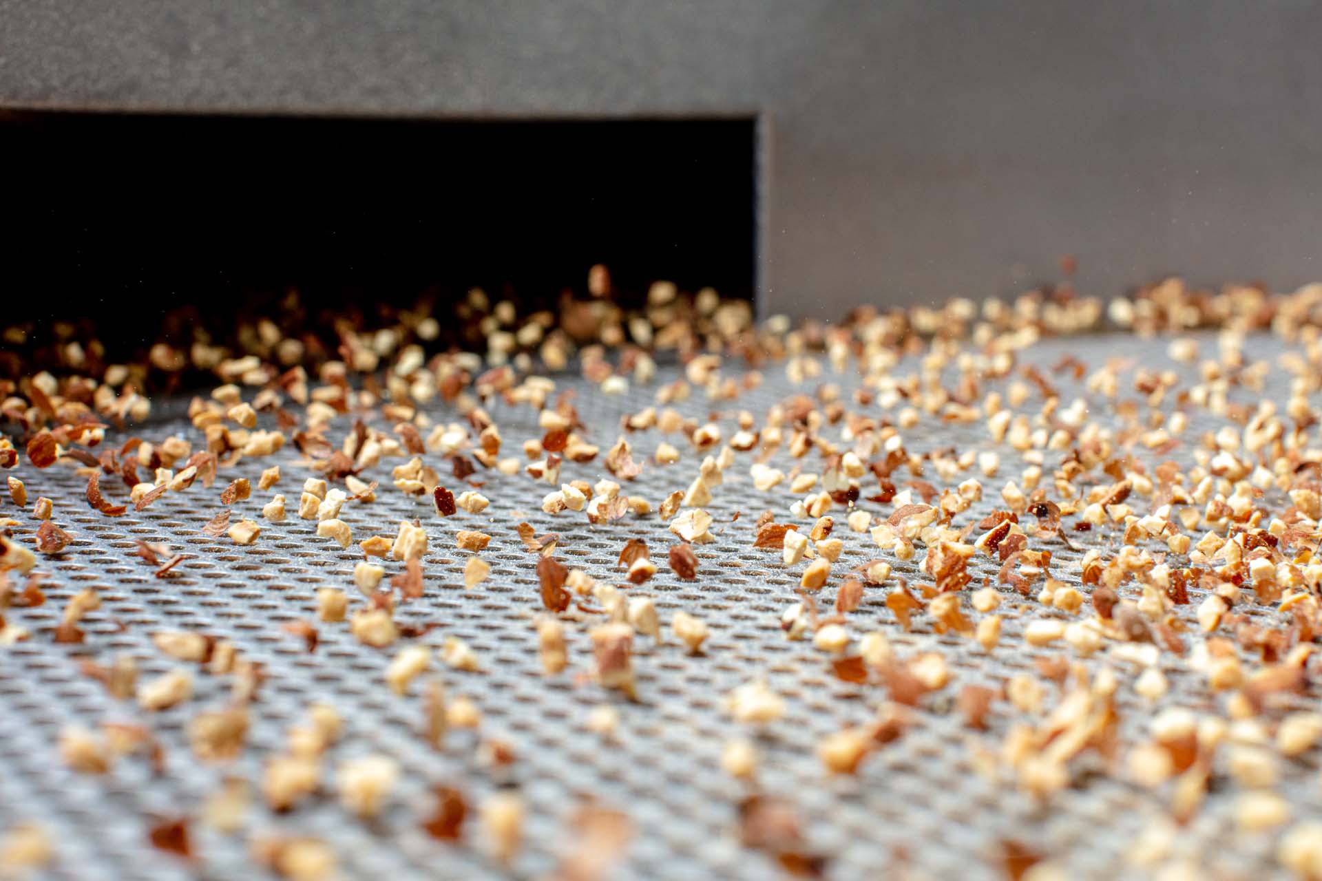 Dry Roasted Natural Diced Almonds in a sorter machine