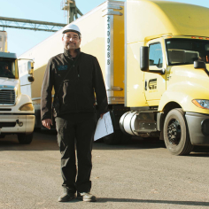 Treehouse Almonds Team Member Standing Outside In Front of Yellow Truck - Treehouse California Almonds Company