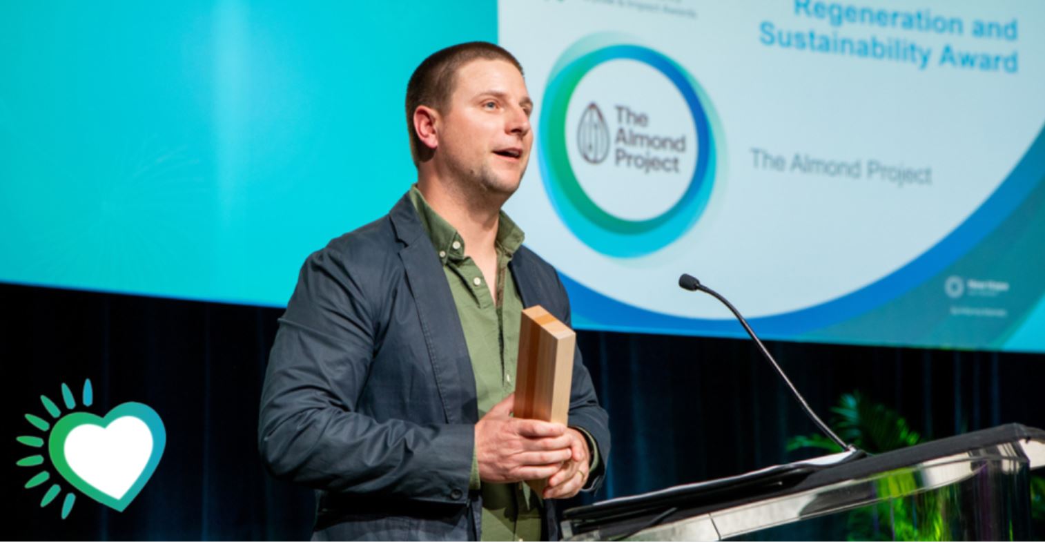 Joe Gardiner, VP of Business Development for Treehouse California Almonds, speaks after accepting the Regenerative Award on behalf of The Almond Project.