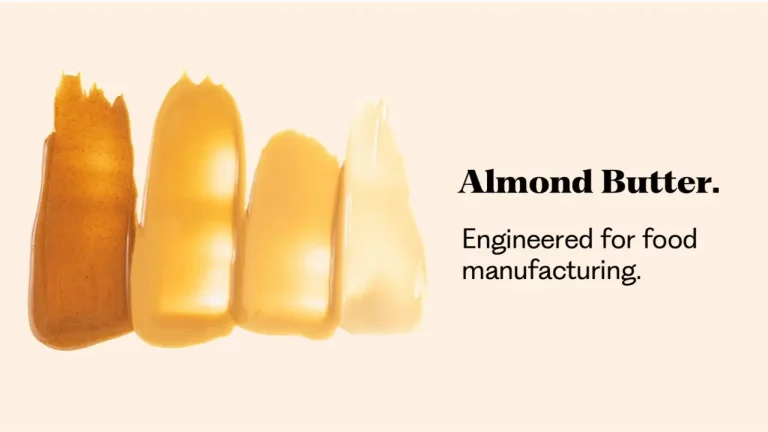 Almond butter at industrial scale: base types, roast levels, granularity specs, quality parameters, and applications — from protein bars to non-dairy beverages.